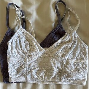 Free People Lace Bralettes Set - White & Grey/Blue - XS